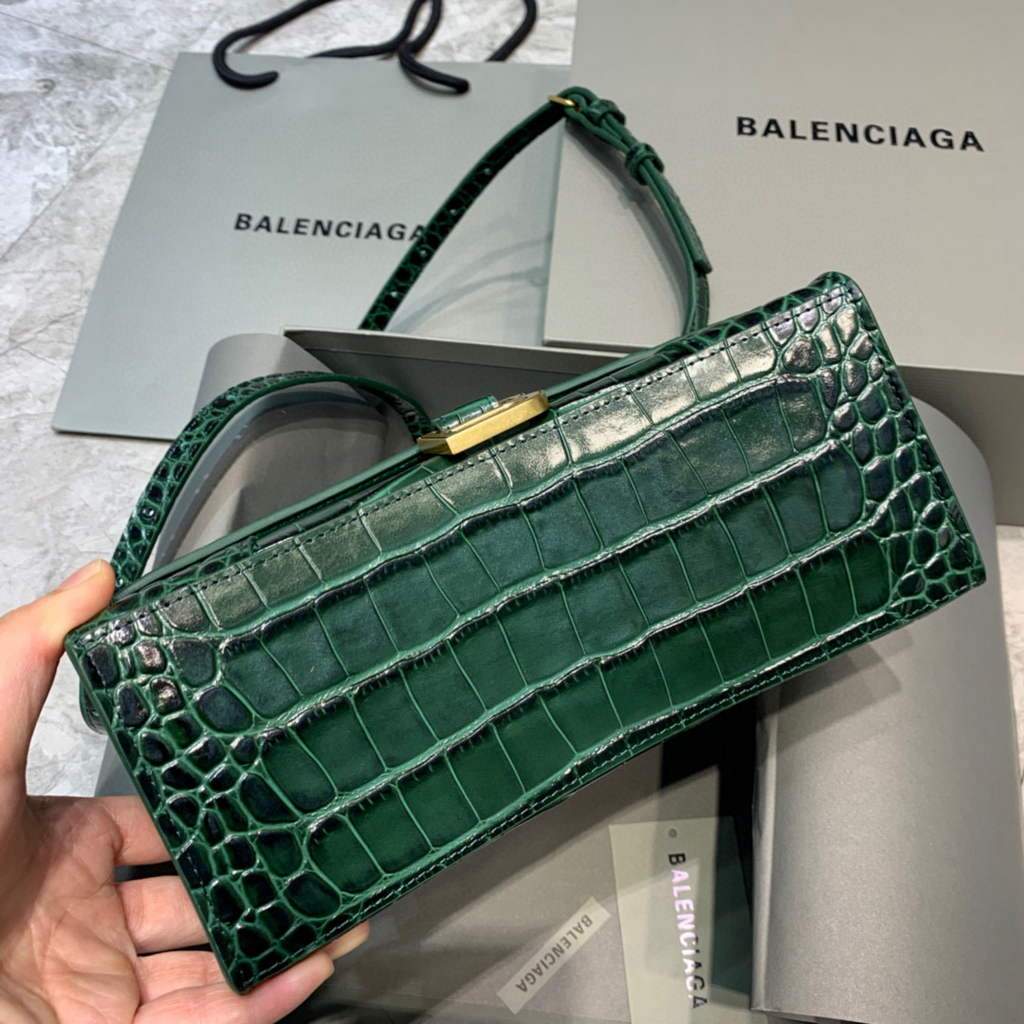 Balenciaga 593546 Harglass Small Top Many Bolsa Crocodile Bolsa Green Gold-2