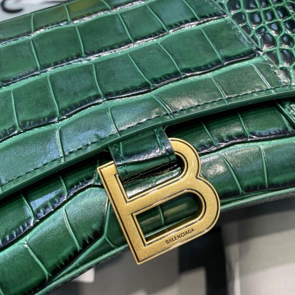Balenciaga 593546 Harglass Small Top Many Bolsa Crocodile Bolsa Green Gold-3
