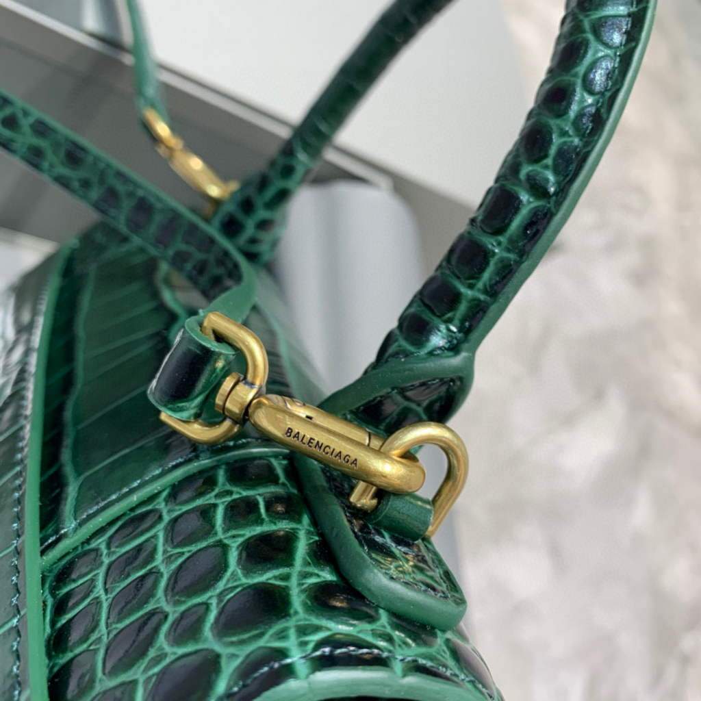 Balenciaga 593546 Harglass Small Top Many Bolsa Crocodile Bolsa Green Gold-4