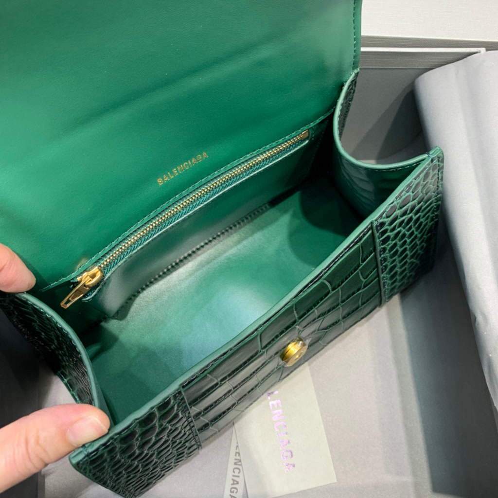 Balenciaga 593546 Harglass Small Top Many Bolsa Crocodile Bolsa Green Gold-5