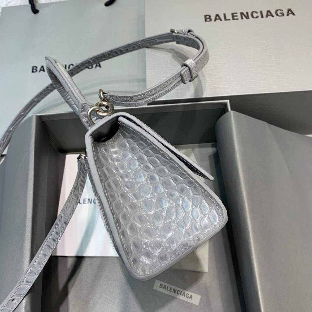 Balenciaga 592833 Hourglass XS Bolsa de mango superior azul marino plateado-1
