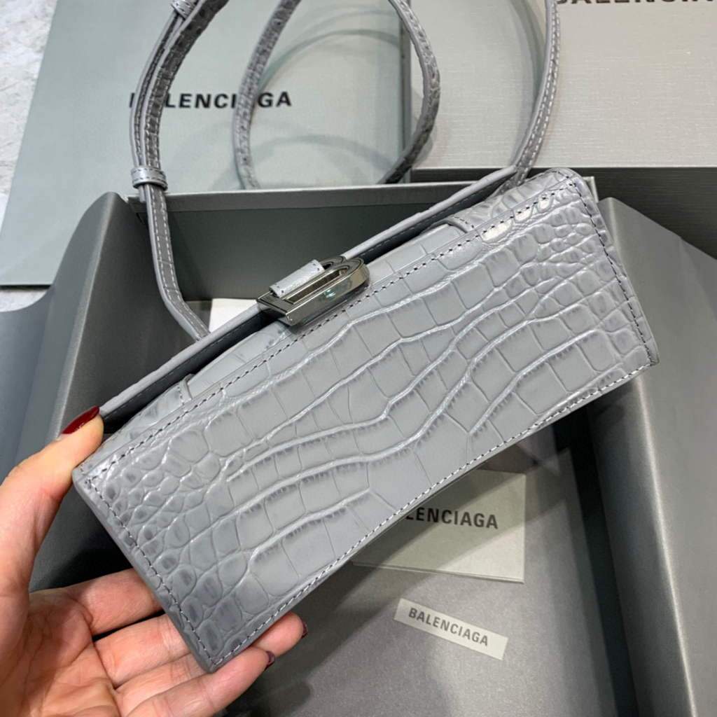 Balenciaga 592833 Hourglass XS Bolsa de mango superior azul marino plateado-2