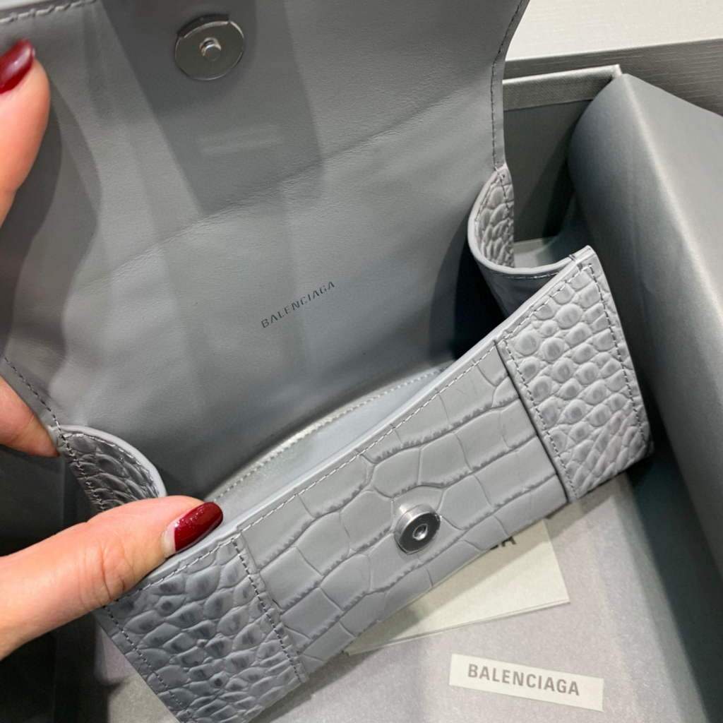 Balenciaga 592833 Hourglass XS Bolsa de mango superior azul marino plateado-5