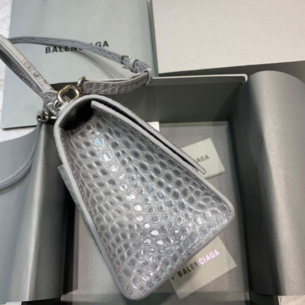 Balenciaga 593546 Hourglass Small Top Many Crocodile Bolsa Grey Plata-1