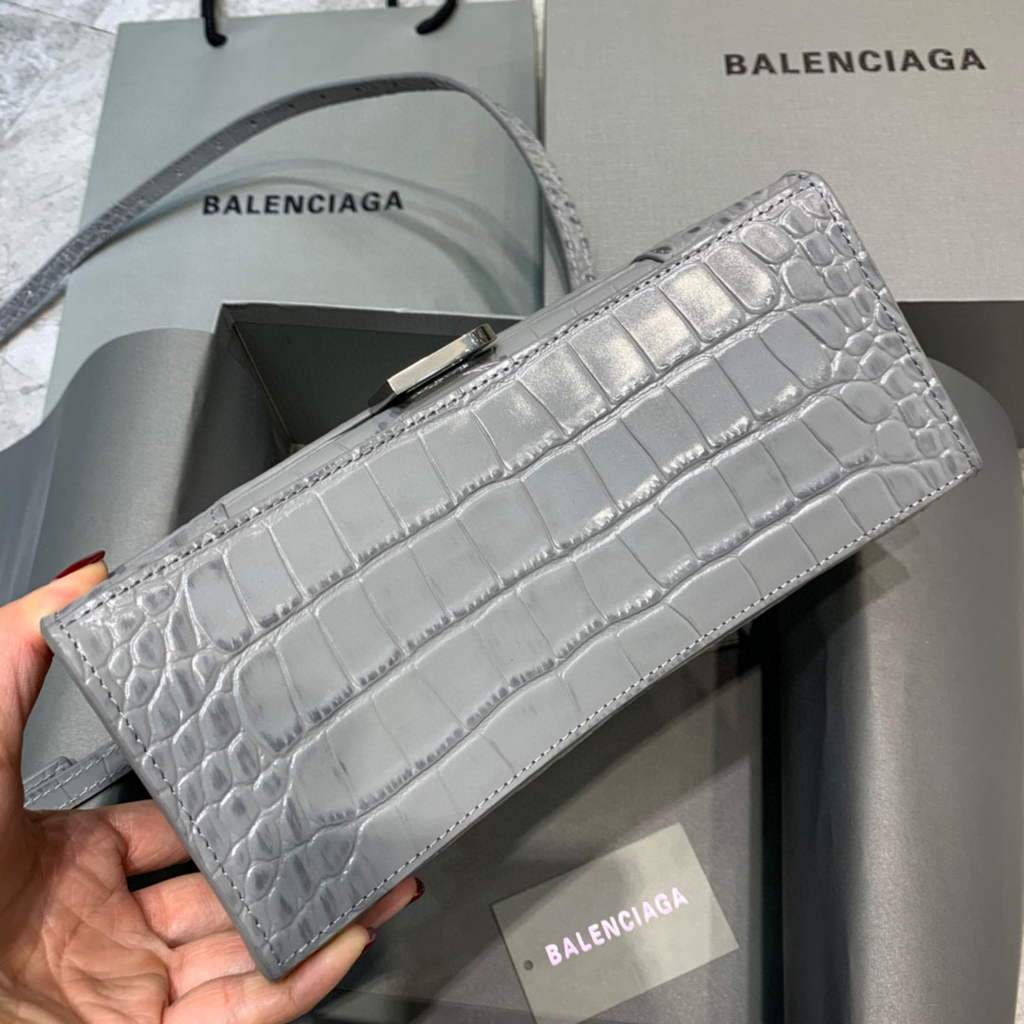 Balenciaga 593546 Hourglass Small Top Many Crocodile Bolsa Grey Plata-2
