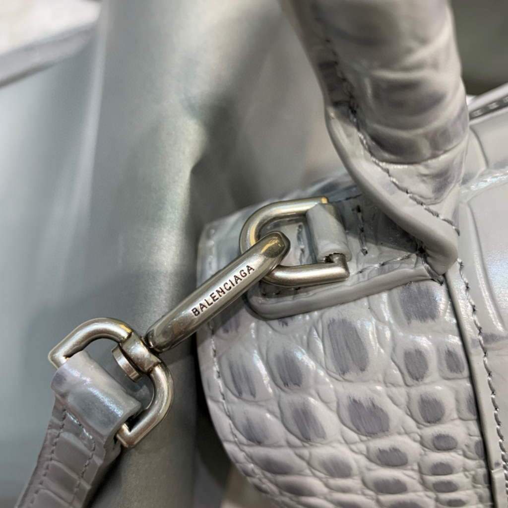 Balenciaga 593546 Hourglass Small Top Many Crocodile Bolsa Grey Plata-4
