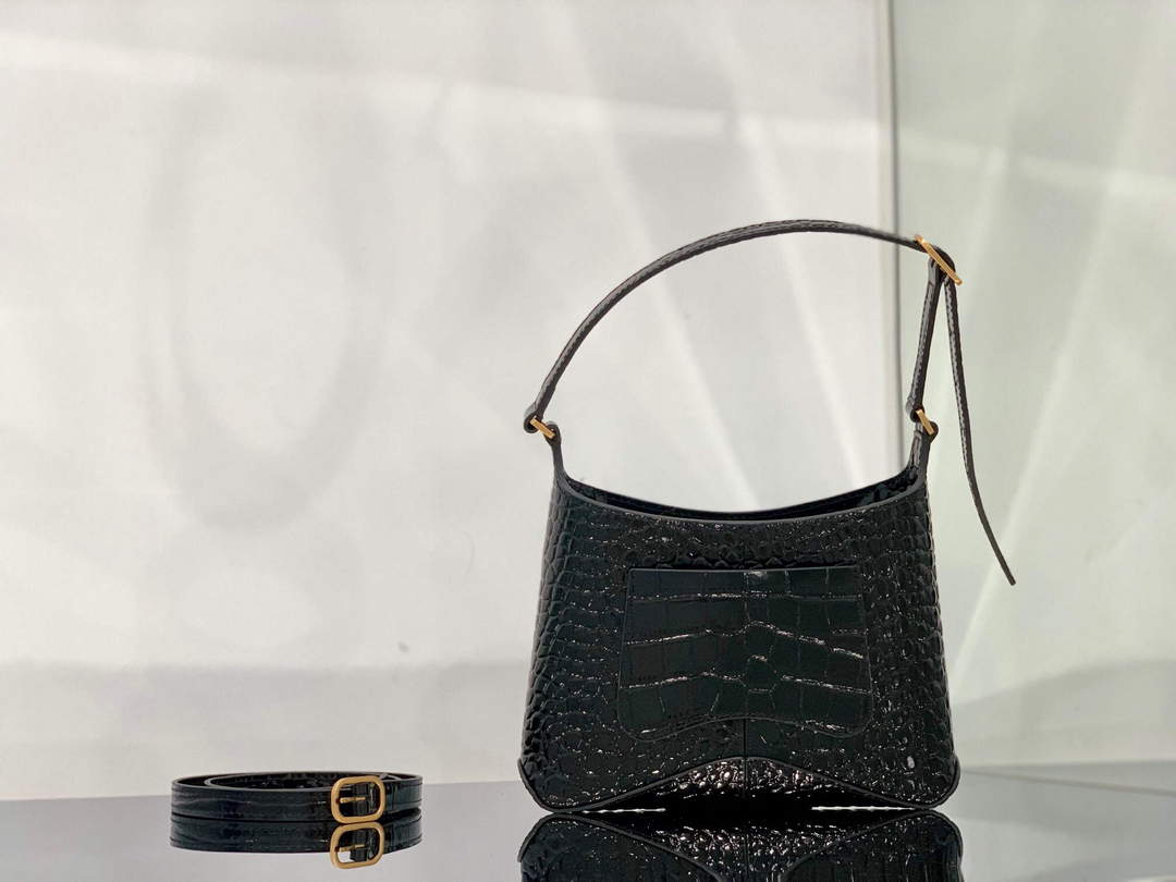 Balenciaga 695589 Femenino XX Pequeña bolsa de vagabundo Crocodile en relieve negro-2