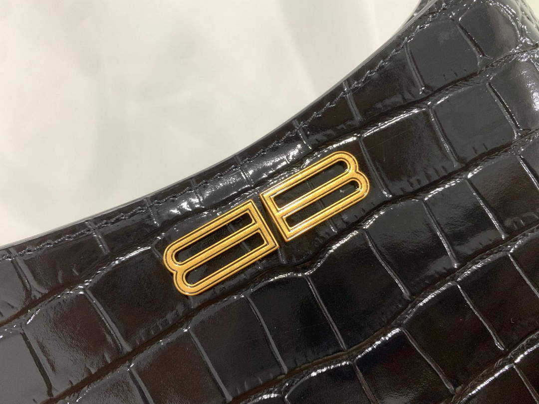 Balenciaga 695589 Femenino XX Pequeña bolsa de vagabundo Crocodile en relieve negro-5