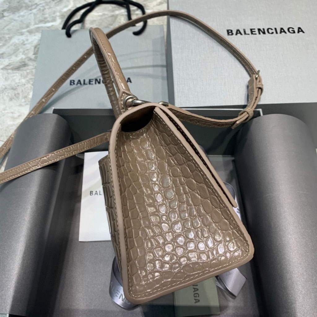Balenciaga 593546 Hourglass Small Top Many Crocodile Bolsa Kakhi-1