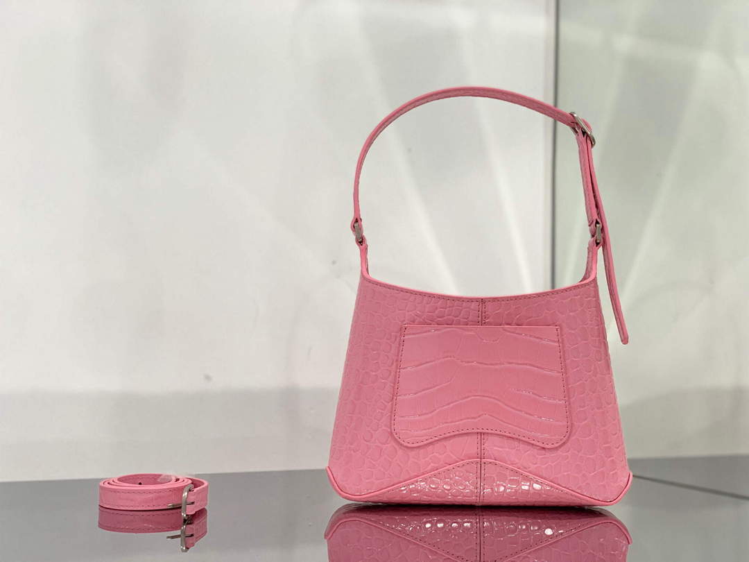 BALENCIAGA 695589 Pink en relieve de cocodrilo Hobo Bolsa Hobo Bolsa Fomen.-2