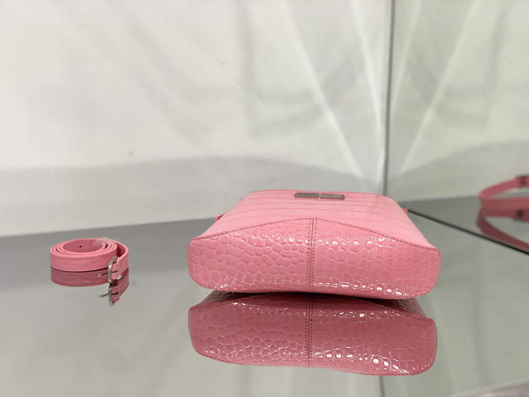 BALENCIAGA 695589 Pink en relieve de cocodrilo Hobo Bolsa Hobo Bolsa Fomen.-3