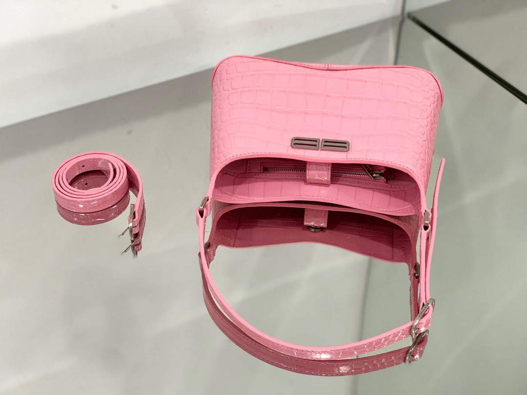 BALENCIAGA 695589 Pink en relieve de cocodrilo Hobo Bolsa Hobo Bolsa Fomen.-4