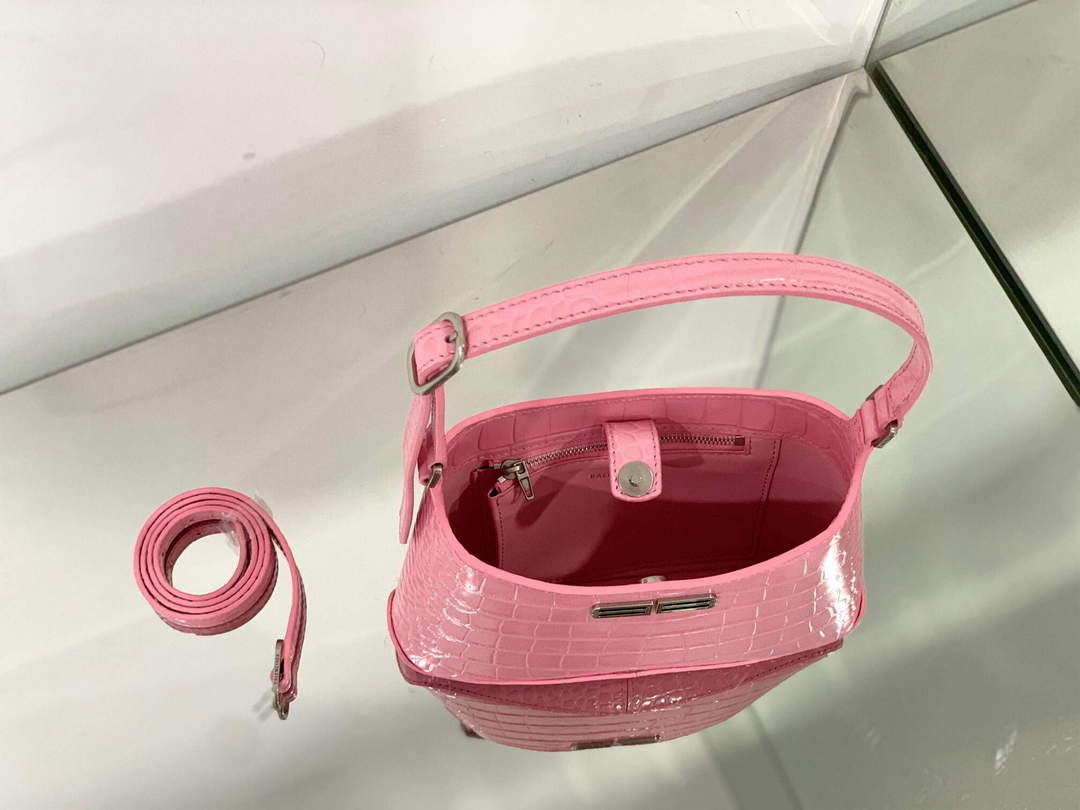 BALENCIAGA 695589 Pink en relieve de cocodrilo Hobo Bolsa Hobo Bolsa Fomen.-6