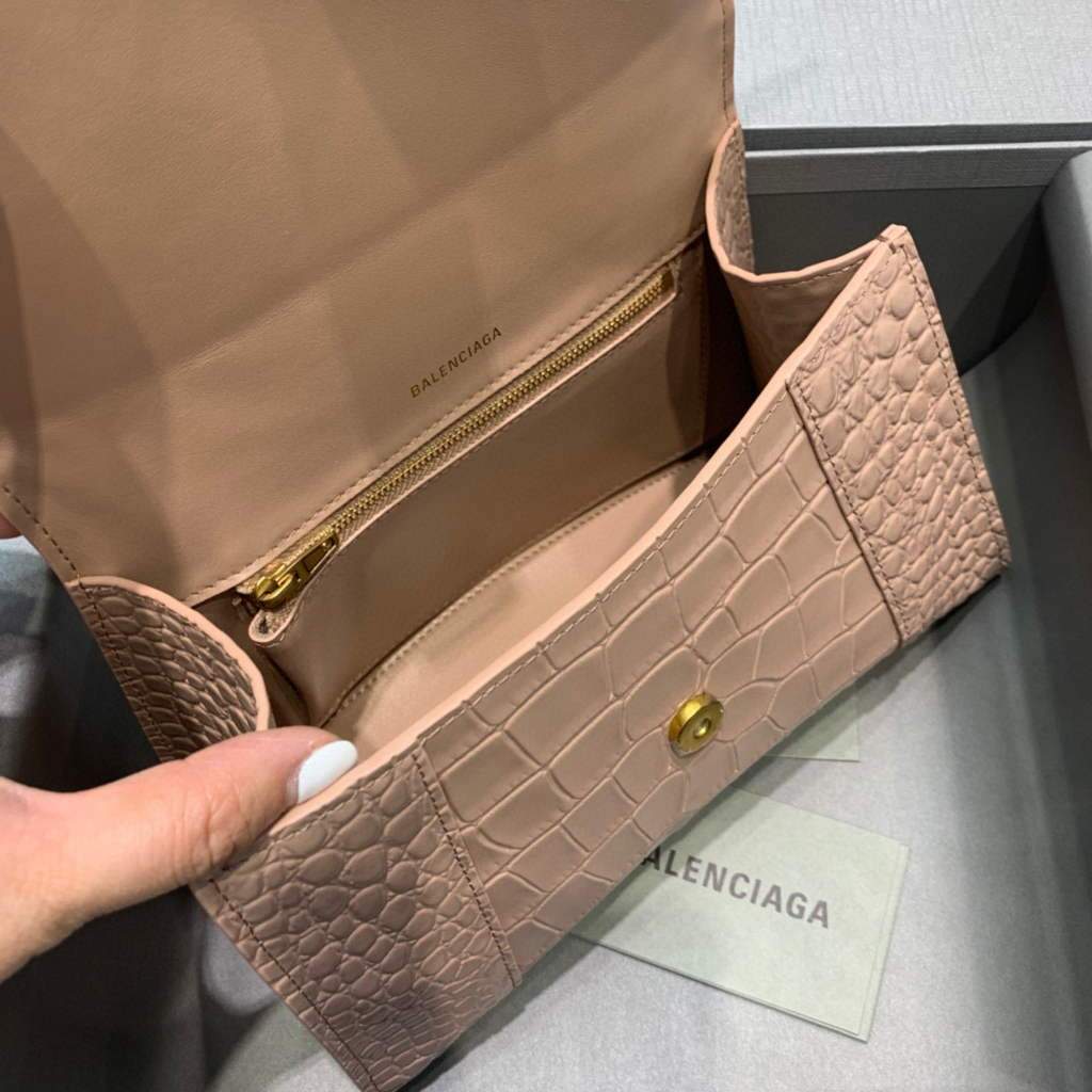 Balenciaga 593546 Harglass Small Top Many Crocodile Bolsa Pink-5