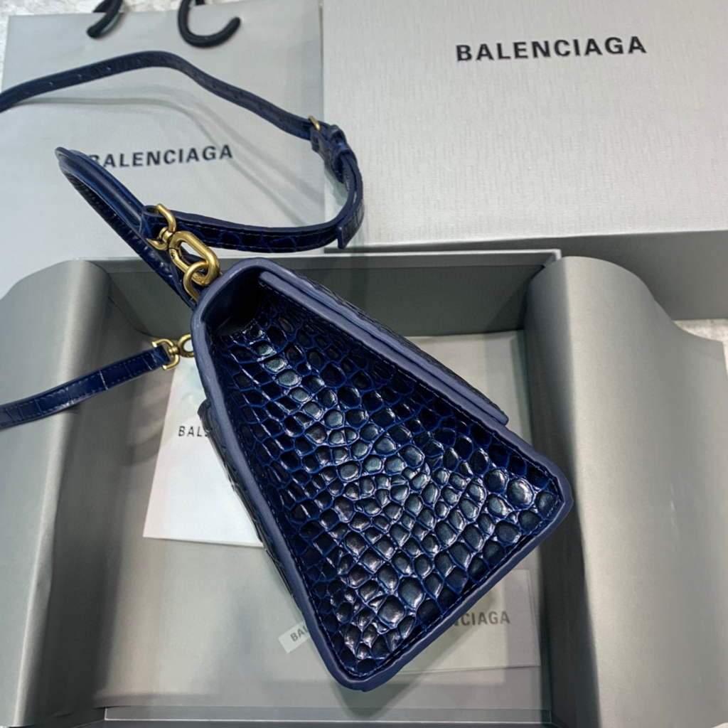 Balenciaga 593546 Hourglass Small Top Many Crocodile Bolsa Navy Blue-1