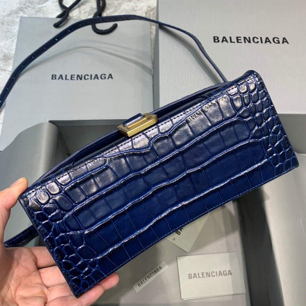 Balenciaga 593546 Hourglass Small Top Many Crocodile Bolsa Navy Blue-2