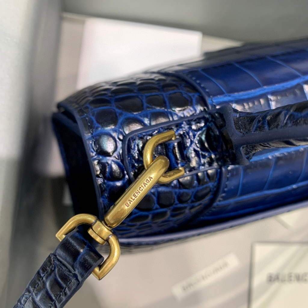 Balenciaga 593546 Hourglass Small Top Many Crocodile Bolsa Navy Blue-4