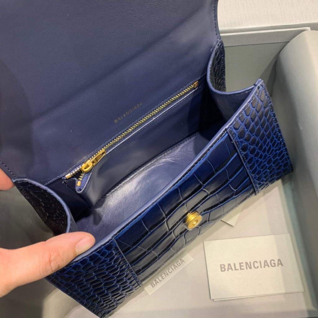 Balenciaga 593546 Hourglass Small Top Many Crocodile Bolsa Navy Blue-5