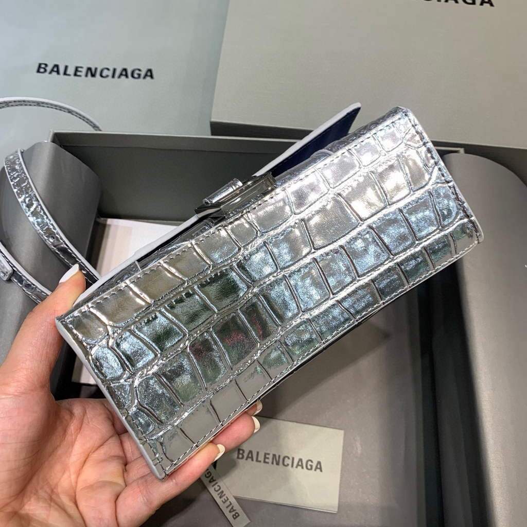 Balenciaga 592833 Harnglass XS Tople Bolsa Silver Silver-2