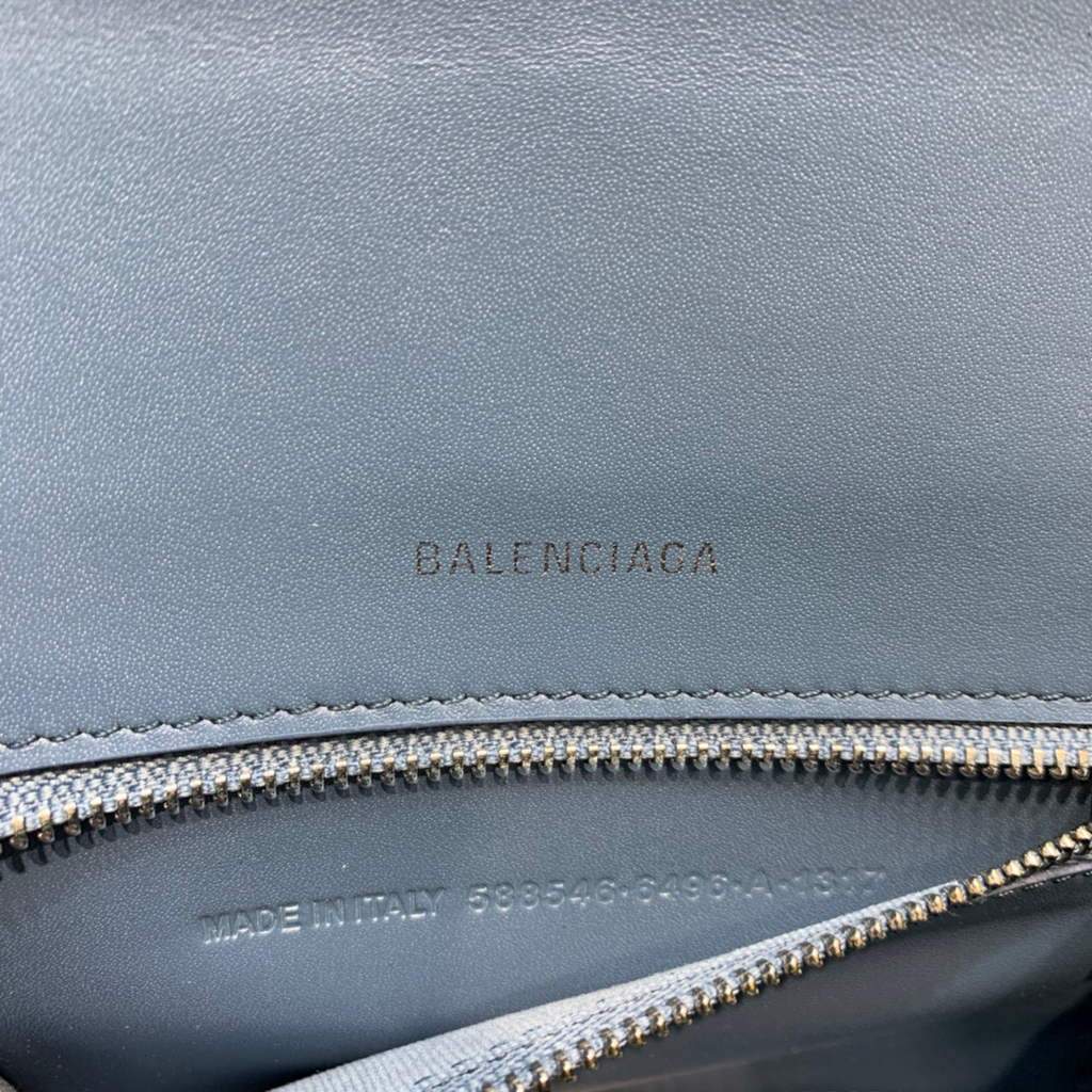 Balenciaga 593546 Hourglass Small Top Many Crocodile Bolsa Navy Blue Silver-5