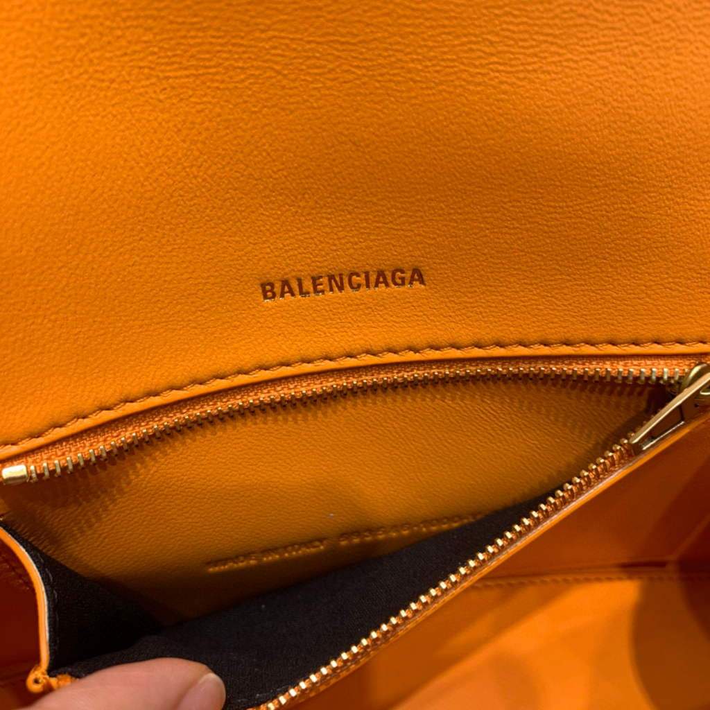 Balenciaga 593546 Hourglass Small Top Many Crocodile Bolsa Orange Gold-6