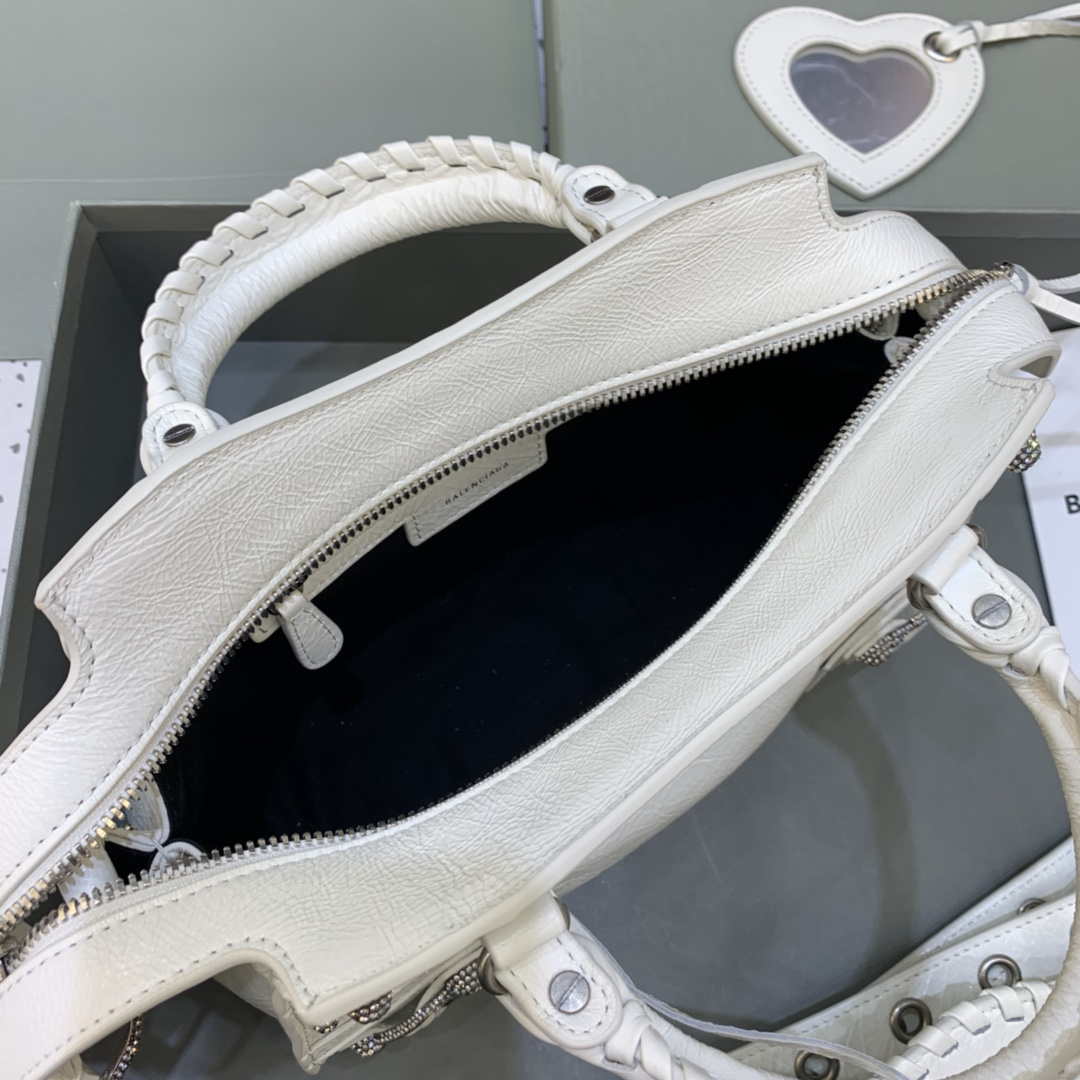 Balenciaga 700940210B bolso de la ciudad de Cagole Cagole en White Arena Lambsker-4