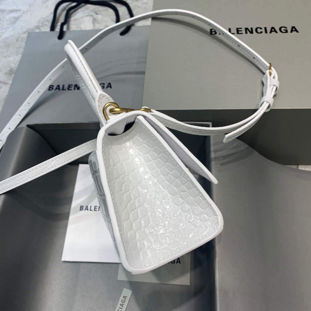 Balenciaga 592833 Hourglass XS Bolsa de mango superior Oro blanco-1