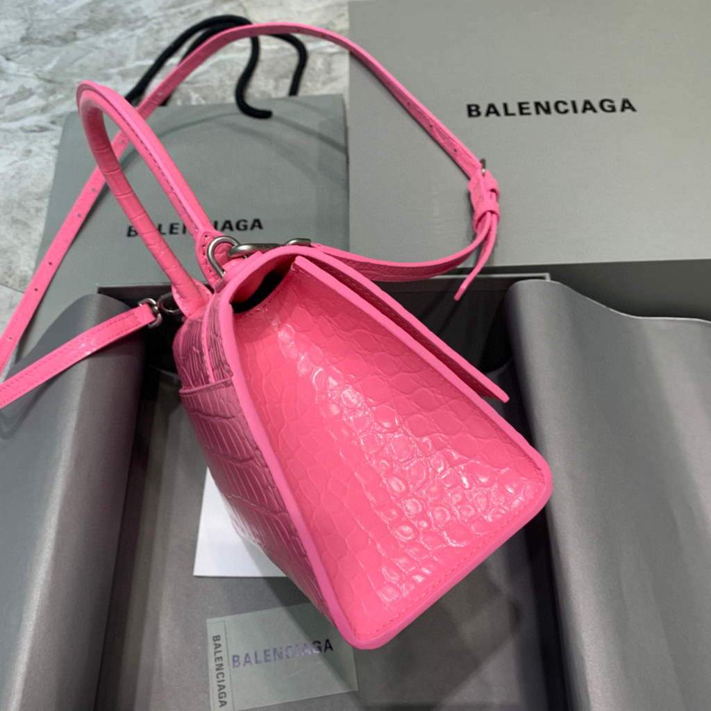 Balenciaga 593546 Hourglass Small Top Many Crocodile Bolsa Pink-1