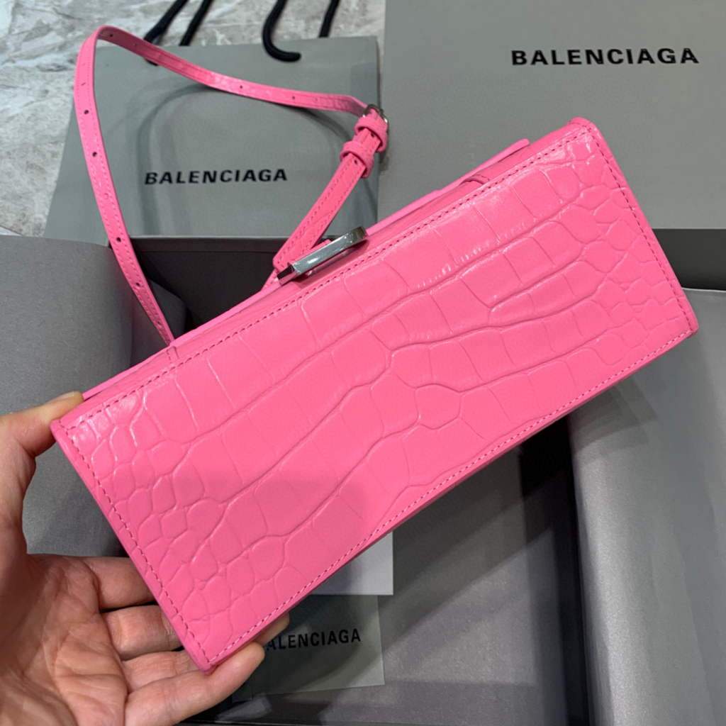 Balenciaga 593546 Hourglass Small Top Many Crocodile Bolsa Pink-2