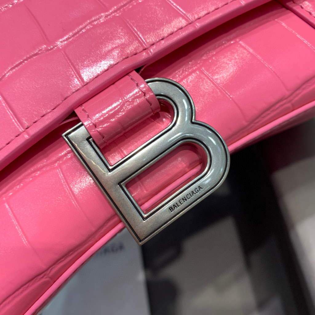 Balenciaga 593546 Hourglass Small Top Many Crocodile Bolsa Pink-3