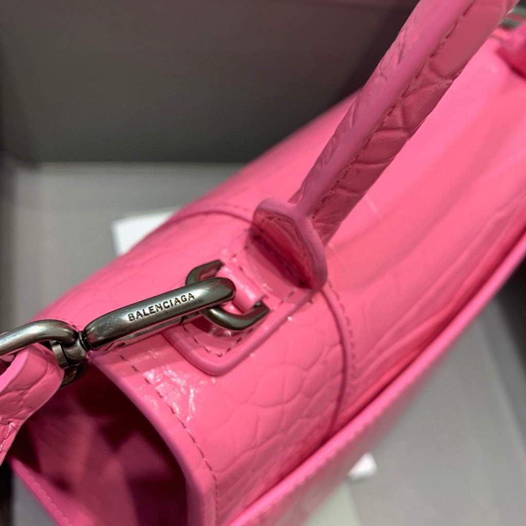 Balenciaga 593546 Hourglass Small Top Many Crocodile Bolsa Pink-4