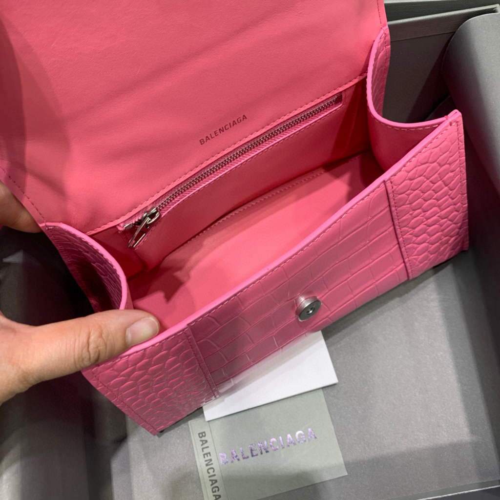 Balenciaga 593546 Hourglass Small Top Many Crocodile Bolsa Pink-5
