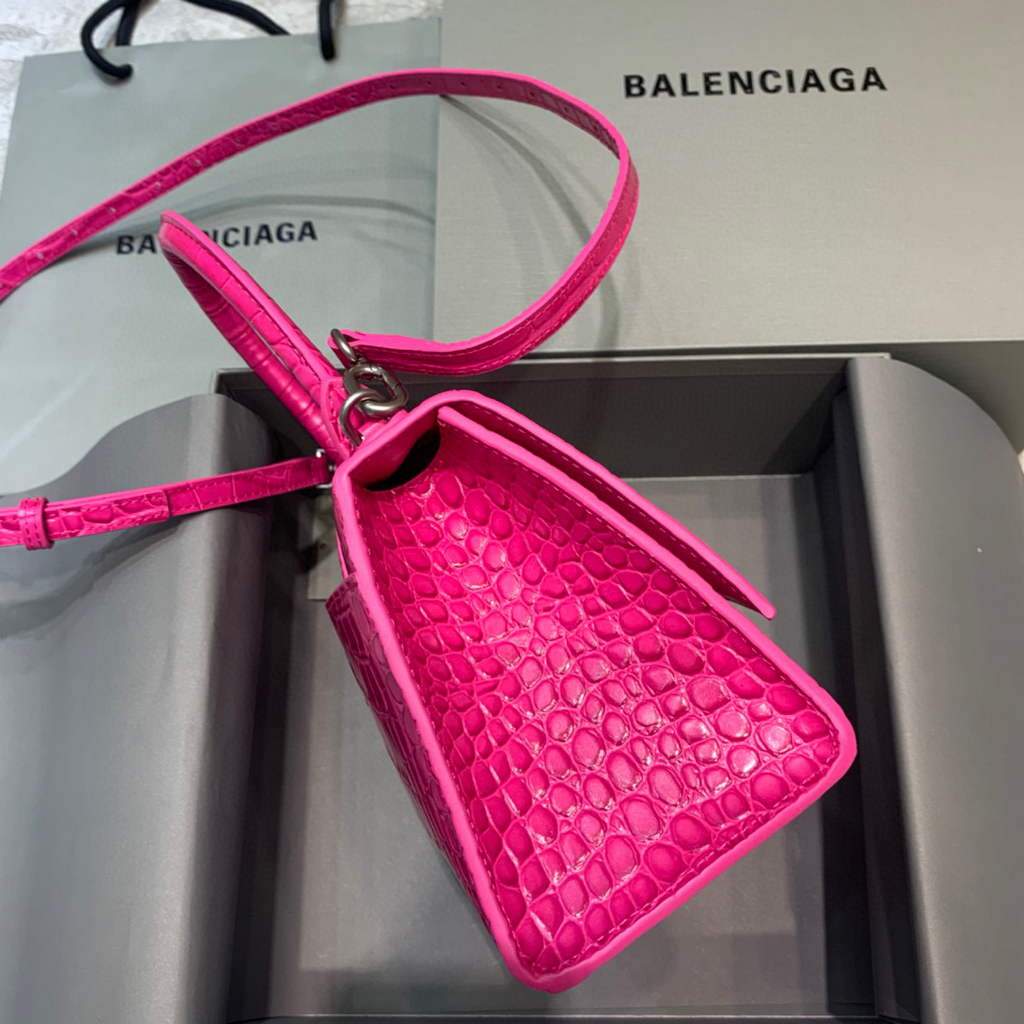 Balenciaga 593546 Hourglass Small Top Many Crocodile Bolsa Plum-1