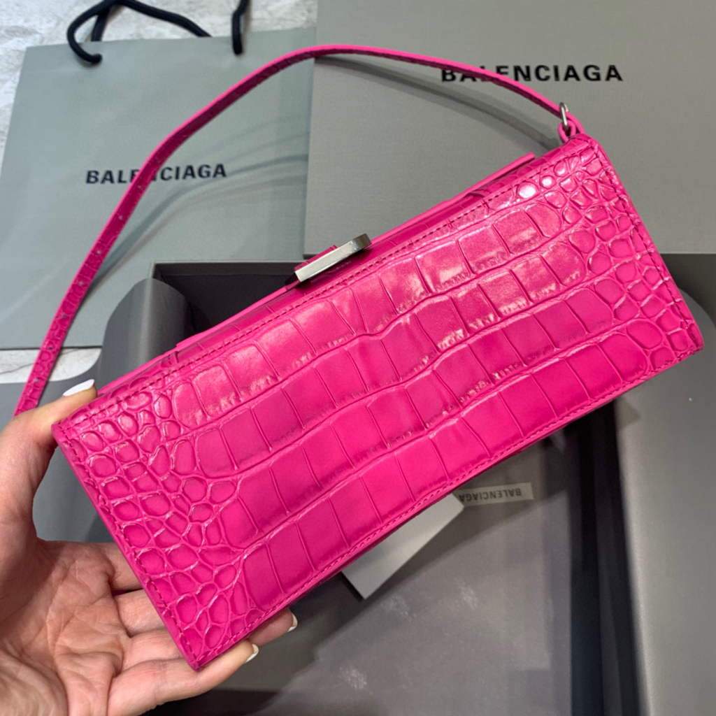 Balenciaga 593546 Hourglass Small Top Many Crocodile Bolsa Plum-2