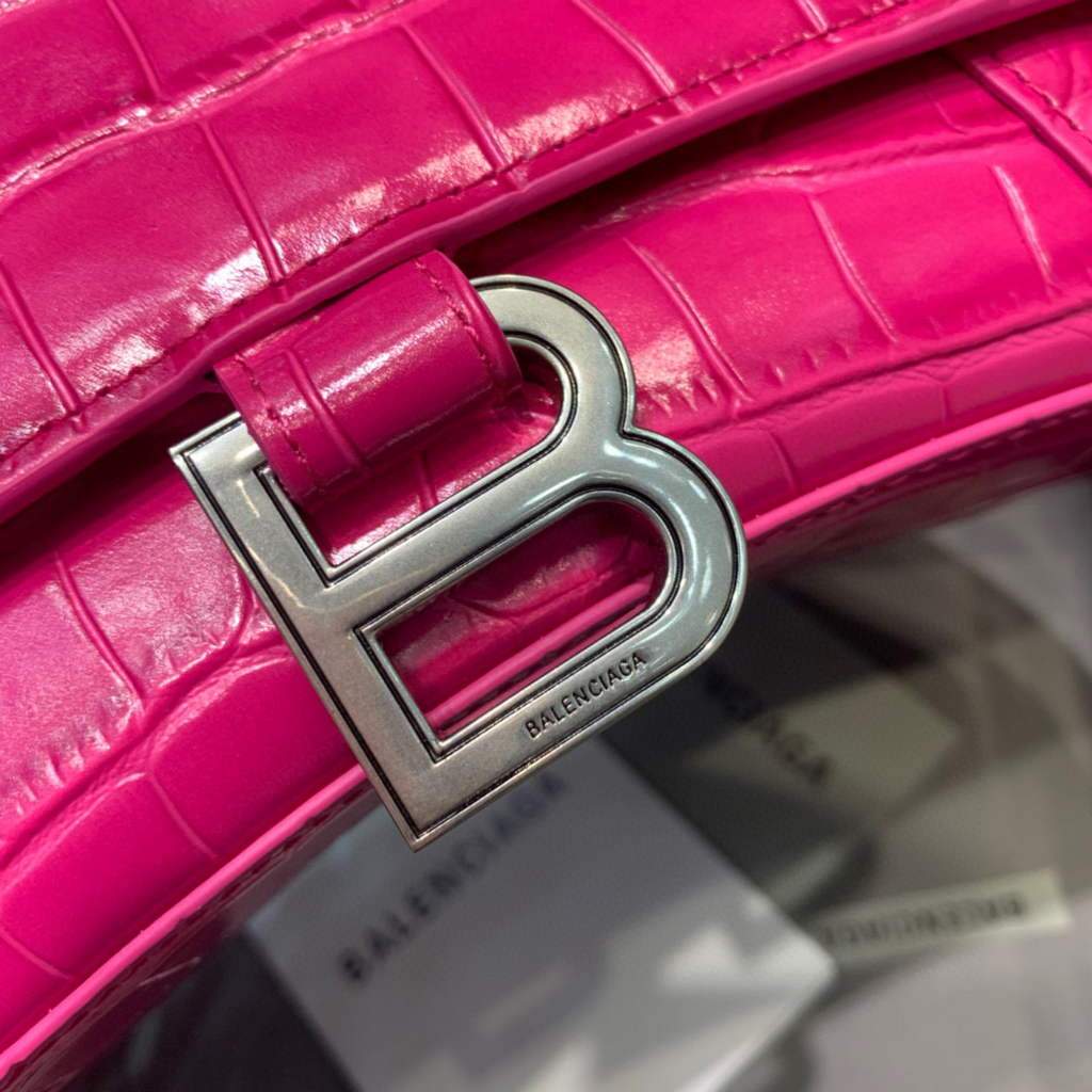 Balenciaga 593546 Hourglass Small Top Many Crocodile Bolsa Plum-3