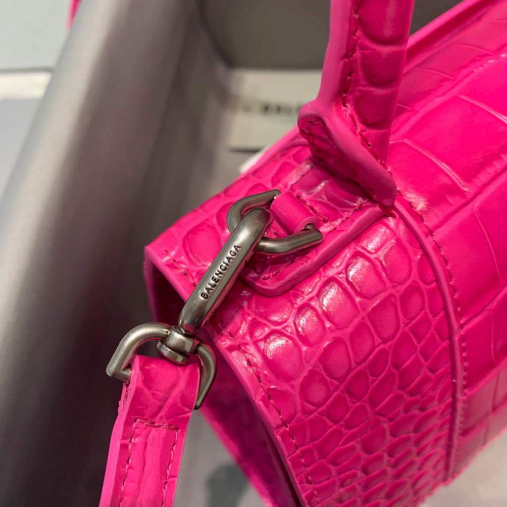 Balenciaga 593546 Hourglass Small Top Many Crocodile Bolsa Plum-4