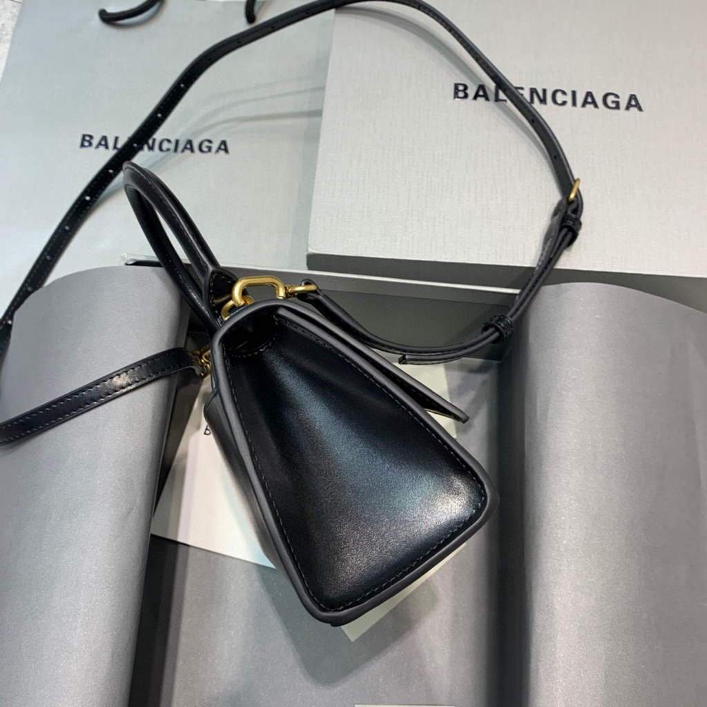Balenciaga 592833 Hourglass XS Manija superior Bolso de cuero Oro negro-1