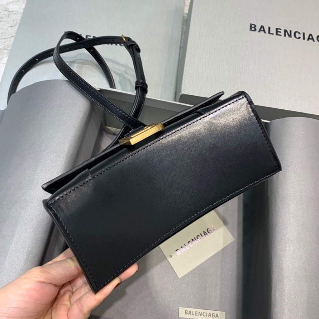Balenciaga 592833 Hourglass XS Manija superior Bolso de cuero Oro negro-2