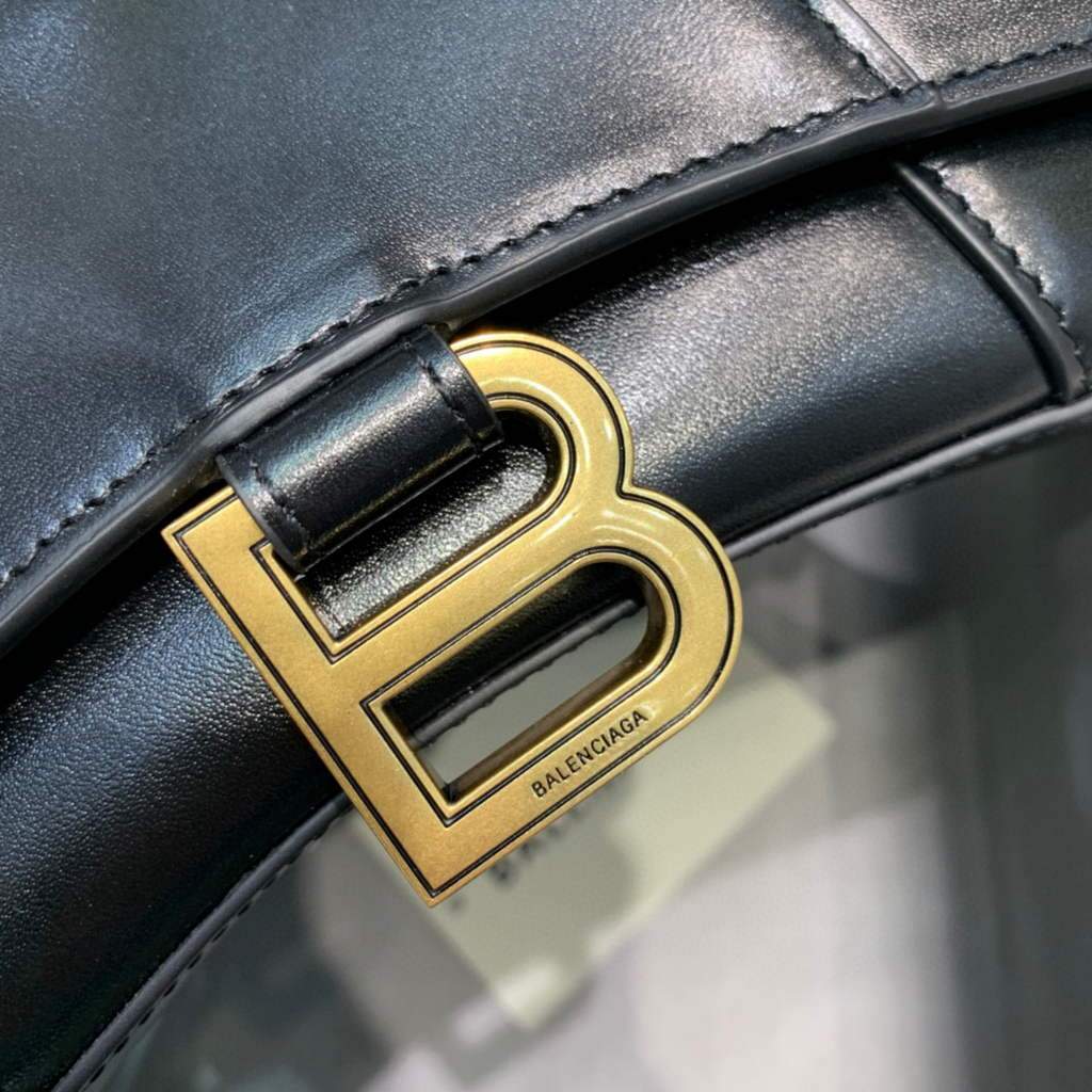 Balenciaga 592833 Hourglass XS Manija superior Bolso de cuero Oro negro-3
