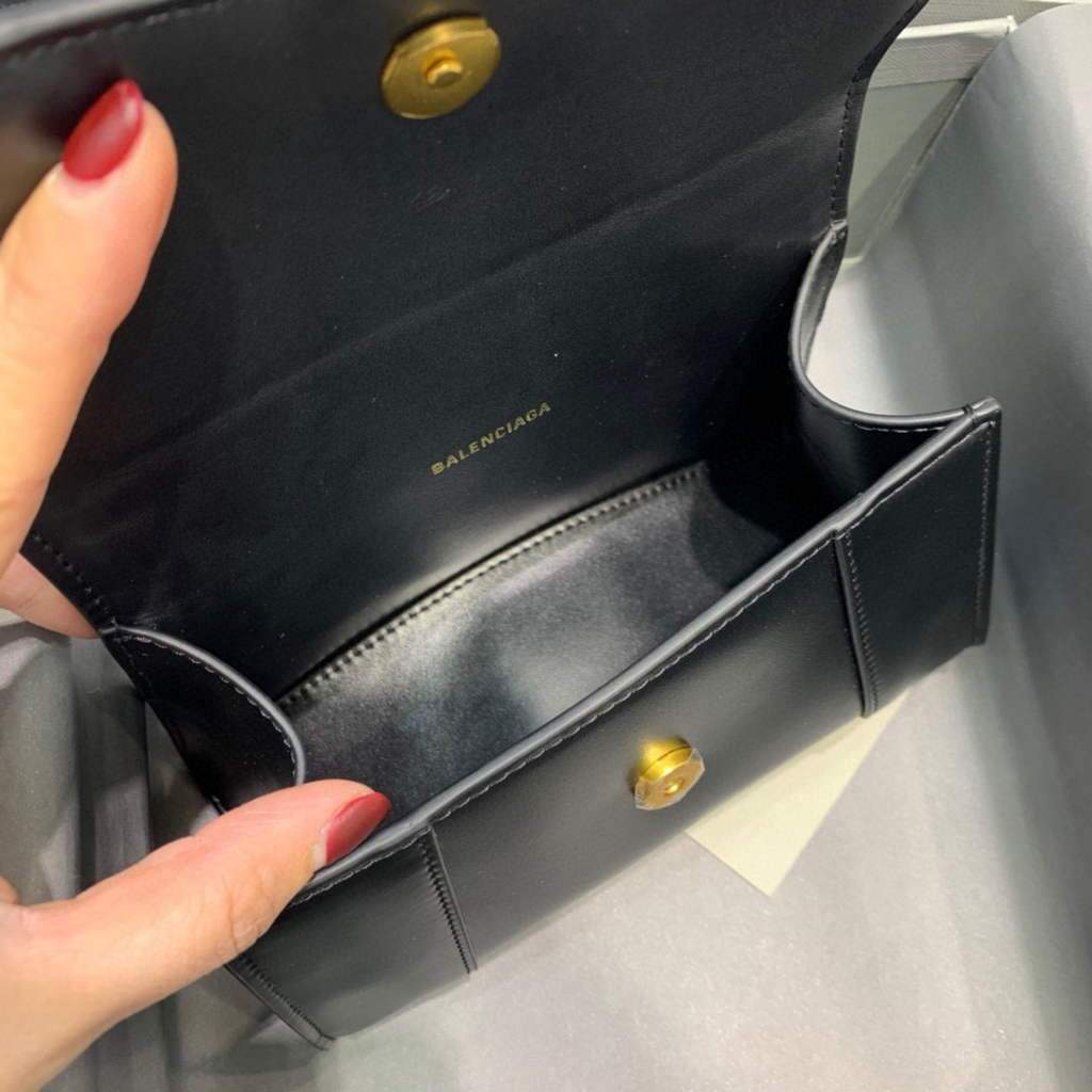 Balenciaga 592833 Hourglass XS Manija superior Bolso de cuero Oro negro-5