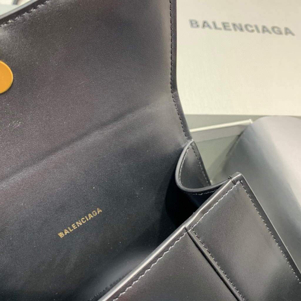Balenciaga 592833 Hourglass XS Manija superior Bolso de cuero Oro negro-6