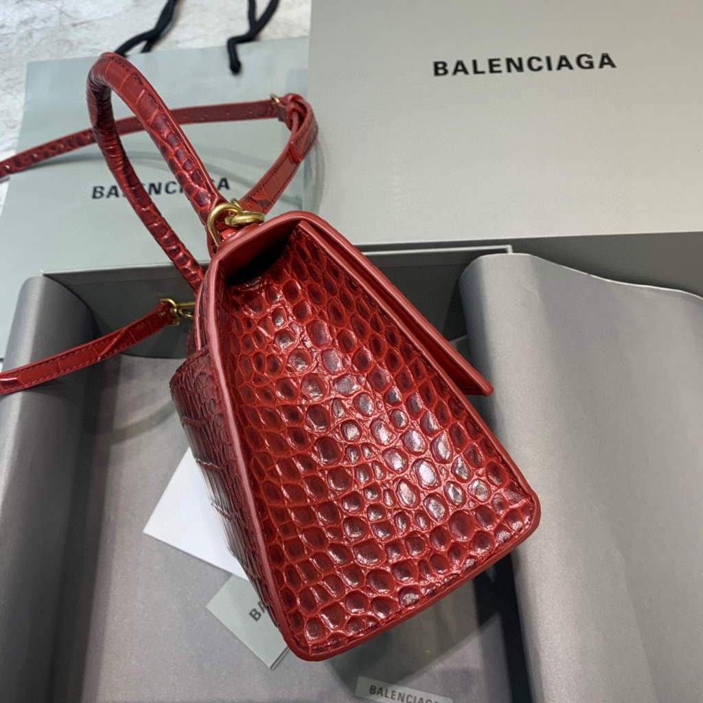Balenciaga 593546 Hourglass Small Top Many Crocodile Bolsa Red-1