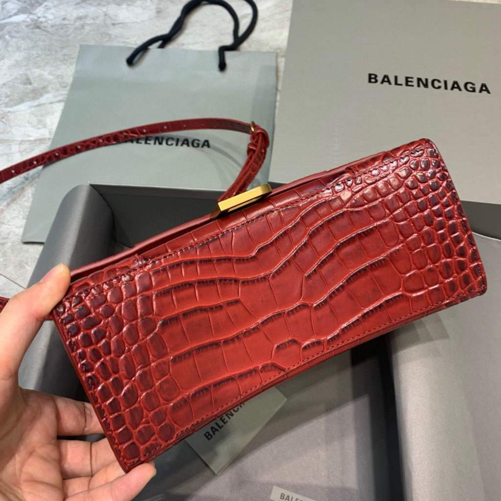 Balenciaga 593546 Hourglass Small Top Many Crocodile Bolsa Red-2
