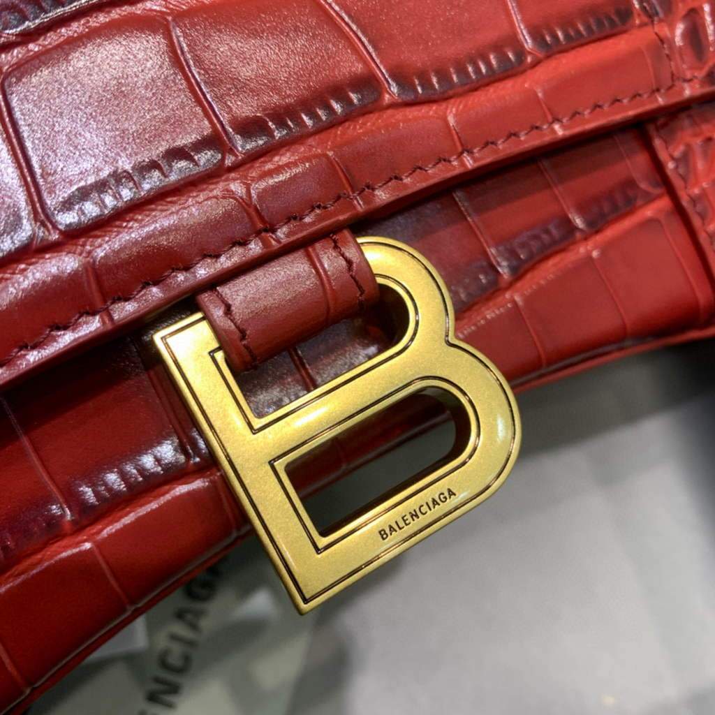 Balenciaga 593546 Hourglass Small Top Many Crocodile Bolsa Red-3
