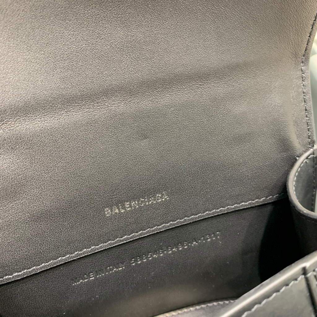 Balenciaga 592833 Hourglass XS Manija superior Bolso de cuero Plata negra-6