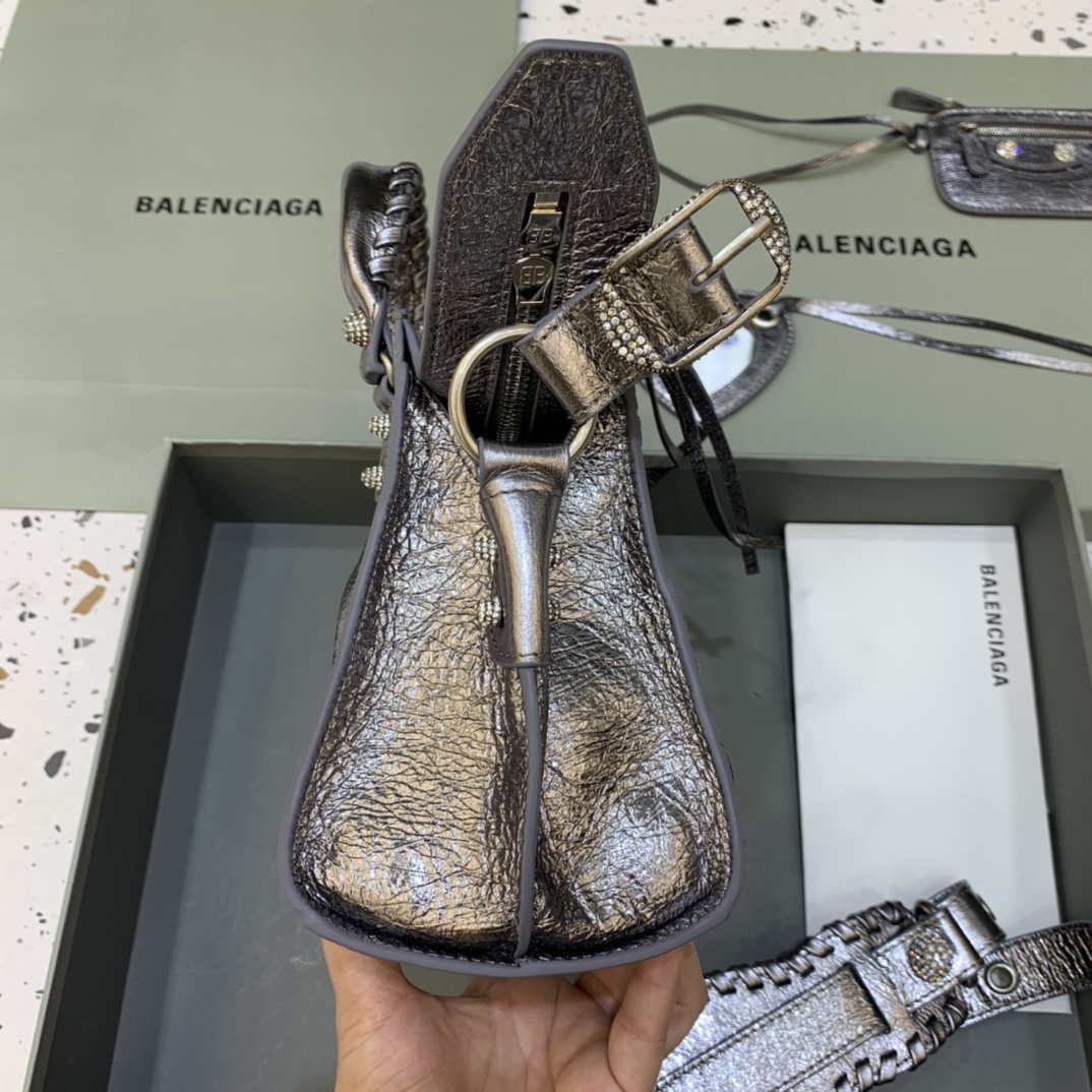 Balenciaga 700940210b bolso de la ciudad de Neo Cagole en Sliver Grey Arena Lambsker-1