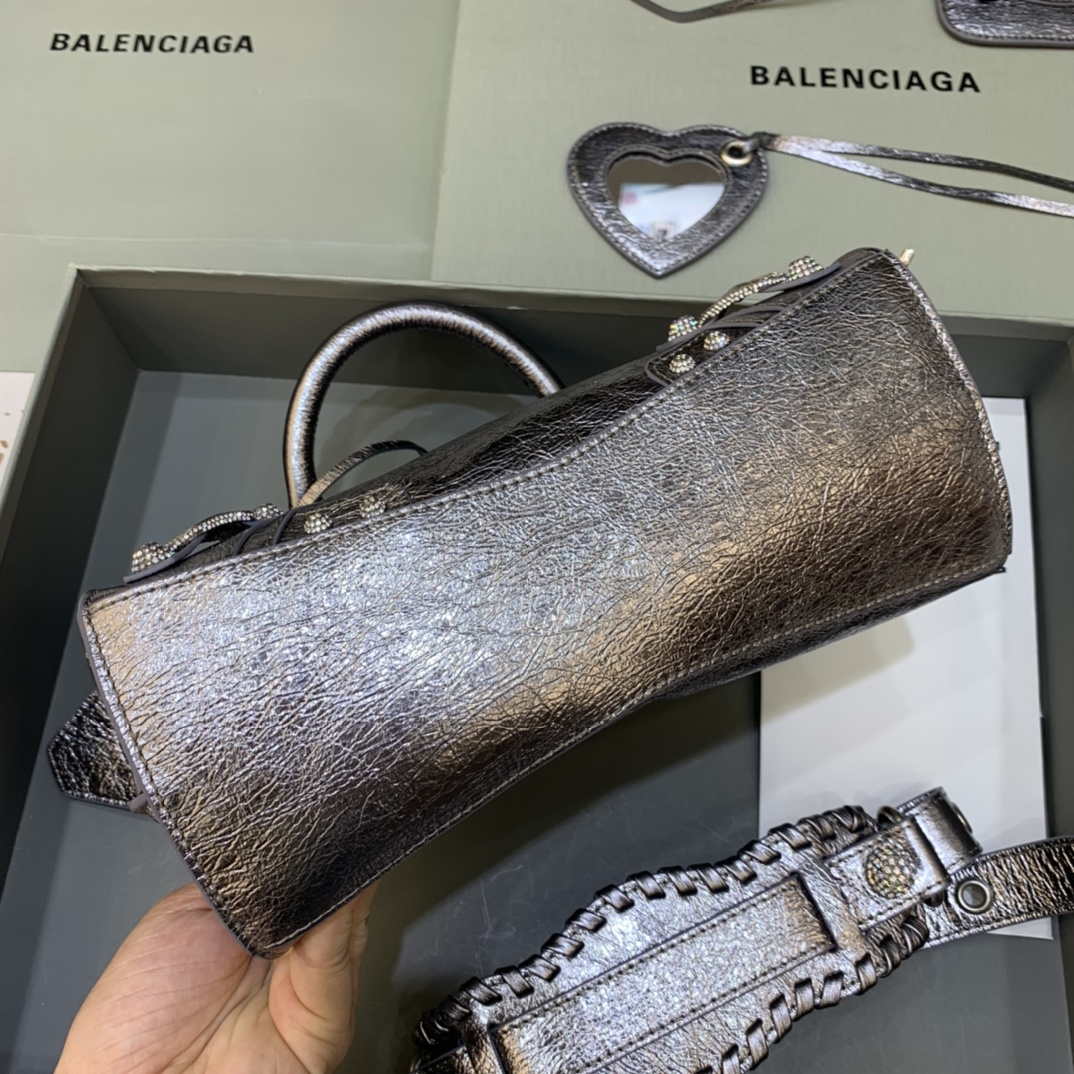 Balenciaga 700940210b bolso de la ciudad de Neo Cagole en Sliver Grey Arena Lambsker-2