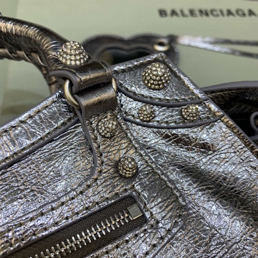 Balenciaga 700940210b bolso de la ciudad de Neo Cagole en Sliver Grey Arena Lambsker-3