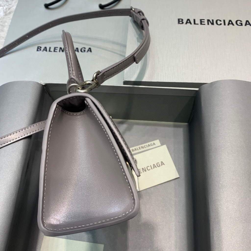 Balenciaga 592833 Hourglass XS Manija superior Bolso de cuero gris-1