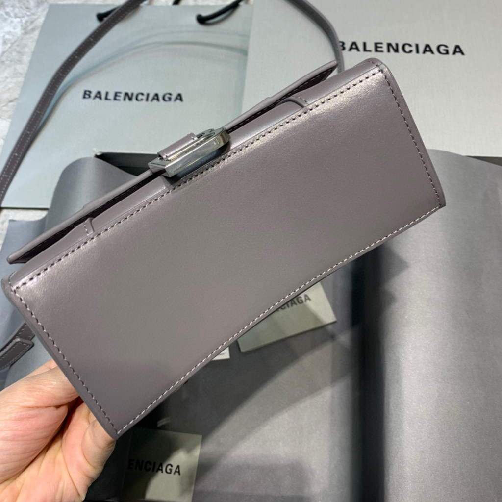 Balenciaga 592833 Hourglass XS Manija superior Bolso de cuero gris-2